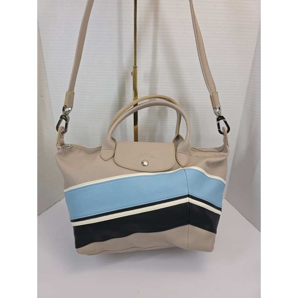 Longchamp Le Pliage Cuir Leather Crossbody Bag Beige Blue Black L1512925 464